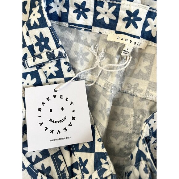 NWT, Unique Vintage Blue & White Checkered Daisy Print Jeans, Size L - Picture 14 of 16